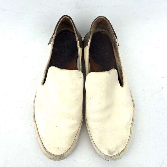 Feit Flat Slipper Loafer Slip Ons Bi Color Cream Brown Leather 37 Size 6.5 - Picture 4 of 11